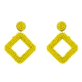 Handmade geometric beaded drop earrings in vibrant yellow finish for women - Yellow