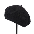 Close-up of black retro beret with textured bouclé wool fabric and minimalist round top - M (56-58cm) / Black