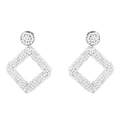 Detailed close-up of handmade white seed bead geometric rhombus drop earrings for women - White