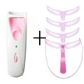 Electric heated eyelash curler in white with a 4-piece pink eyebrow stencil kit set - Electric Curler + Eyebrow Shaper