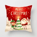 Red Christmas pillow cover with Santa Claus and elf decorating a festive tree - Decorating Christmas Tree (DRD315-8)