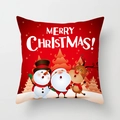 Red Christmas pillow cover with Santa Claus, Snowman and Reindeer holiday pattern - Christmas Ode to Joy (DRD315-21)