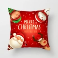 Detail of red Christmas pillowcase with Santa Claus, Snowman and holiday greetings - Christmas Happy Snow (DRD315-9)