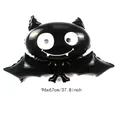 Black bat-shaped foil balloon for Halloween party decor, measuring 96x67cm with face - Large Black Bat