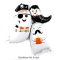 Detail of Halloween foil balloons featuring ghost with pirate hat and vampire bat decor - Large Ghost Group