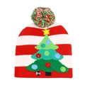 Christmas knit hat with red and white stripes, Xmas tree pattern and LED lights - Red White Christmas Tree