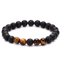8mm natural lava stone and tiger's eye beaded yoga bracelet with elastic cord - Tiger Eye + Lava Stone (Elastic)