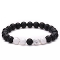 Black lava rock and white howlite stone beaded yoga bracelet with 8mm round beads - White Turquoise + Lava Stone (Elastic)