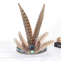 Böhmischer Indianer-Federkopfschmuck mit blauem Edelstein auf ethnischem Stirnband Dekor - Fasanschwanz-Hennennest-Stil