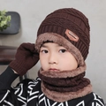 Ensemble d'hiver 3 pièces en tricot marron foncé avec doublure polaire pour enfants - Enfants Café