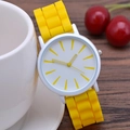 Classic slim yellow silicone watch for women with white dial and stripe markers - Yellow