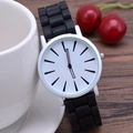 Classic ultra-thin watch featuring a white dial and black silicone strap for women - Black