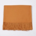 Warm orange cashmere-like winter scarf featuring long tassel fringes and soft texture - Camel