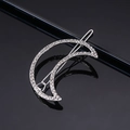 Elegant silver crescent moon hair clip with sparkling rhinestones on a black background - Silver Moon Rhinestone Frog Clip