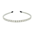 Detail of silver headband with double-row white pearls and square-cut crystal rhinestones - Double Row (Pearl & Rhinestone)
