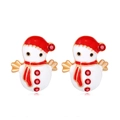 Detail shot of snowman Christmas earrings with red rhinestones and gold plating - Red and White Snowman