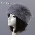 Dark grey faux fur pillbox hat for women featuring a plush thick winter design - One Size / Dark Gray