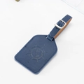 Blue PU leather luggage tag with embossed compass design and metal buckle - Dark Blue