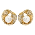 Elegant gold pearl stud earrings with sparkling zircon spiral wrap for classic women jewelry - Gold
