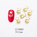 Detailed view of gold crown nail charms with rhinestones and LF3009 product sizing - Crown Shape (LF3009) / 1 Piece