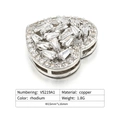 Macro view of heart jewelry connector with white cubic zirconia micro-pave setting - Rhodium with Clear Zirconia / White Gold