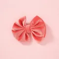 Soft velvet peach pink scalloped bow hair clip for girls with ribbed texture detail - Rose Pink