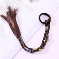 Dark brown elastic hair tie with braided wig extensions and colorful beads for children - 15# Brown Braid With Beads