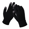 Winter thermal knitted touch screen gloves in black for women featuring ribbed cuffs - Black