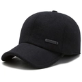 Herren Winter-Baseballkappe aus Wolle in Schwarz mit SPORT-Tag und dickem Fleecefutter - Verstellbar / Schwarz