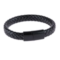 Bracciale classico in vera pelle intrecciata nera per uomo con chiusura magnetica in acciaio - Cordino in Pelle Intrecciata / Nero