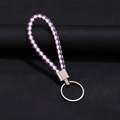 Portachiavi in pelle intrecciata viola e bianco con anello in metallo argento - 30*1.6mm / Viola Bianco