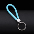 Braided leather keychain in sky blue color with durable metal ring for car keys - 30*1.6mm / Sky Blue