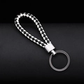 Braided black and white leather keychain with durable polished metal ring and clasp - 30*1.6mm / Black and White