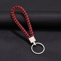 Portachiavi in pelle intrecciata rosso e nero con anello e clip in metallo argento - 30*1.6mm / Nero Rosso