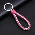 Portachiavi intrecciato rosa e bianco con anello metallico lucido su sfondo nero - 30*1.6mm / Rosa Bianco