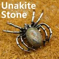 Vintage spider brooch pendant featuring a large oval green unakite gemstone - Unakite