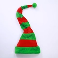 Detail of red and green striped Christmas elf hat made of soft plush fabric for party - A1 Red and Green Striped