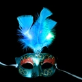 Glow-in-the-dark groenblauwe maskerademasker met blauwe LED-veren en rode glitters - Blauw/Lichtgevend