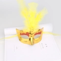 Venetian style gold feather mask with red glitter details and yellow silk ribbons - Yellow/Non-Glowing