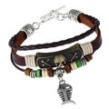 Dettagli del bracciale multistrato in pelle con teschio e ciondolo a lisca di pesce - Chiusura a Una Parola Tipo B (Con Ciondolo a Lisca di Pesce)