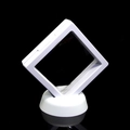 White square floating jewelry display box with round base for pearls and pins - White PE Box with Base
