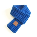 Blue chunky knit scarf for women featuring a stylish brown leather patch detail - Royal Blue / 100-135