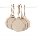 Set of 6 round blank boxwood gift tags with natural wood grain and hanging hemp ropes - Christmas Ball / 10 Pieces Pack
