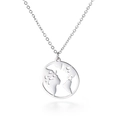 Collana con mappa del mondo in acciaio argentato con pendente globo traforato e catena fine - Argento (KN82098-Z)