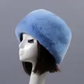 Thick faux fur beanie for elderly women in sky blue, warm winter plush hat design - One Size / Sky Blue