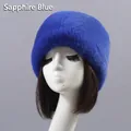 Thick royal blue faux fur winter hat for women with plush lining and warm flat top - One Size / Sapphire Blue