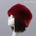 Winter faux rabbit fur warm hat for women in wine red with plush thick round top design - One Size / Burgundy