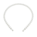 Close-up of handmade white faux pearl headband featuring smooth drop-shaped pearl ends - 8mm Uniform Size (White)