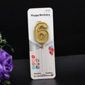 Golden glitter number 6 birthday candle with stick in blister card packaging - Number 6