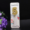 Golden number 5 birthday candle with metallic glitter finish for cake decoration - Number 5